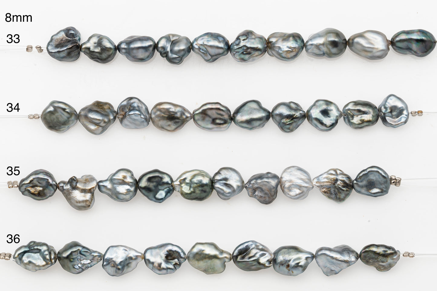 7, 8, 9mm Tahitian Keshi Pearl in Short Strand, All Natural Colors with High Luster, for Jewelry Making, SKU # 3315TH