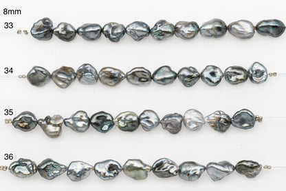 7, 8, 9mm Tahitian Keshi Pearl in Short Strand, All Natural Colors with High Luster, for Jewelry Making, SKU # 3315TH