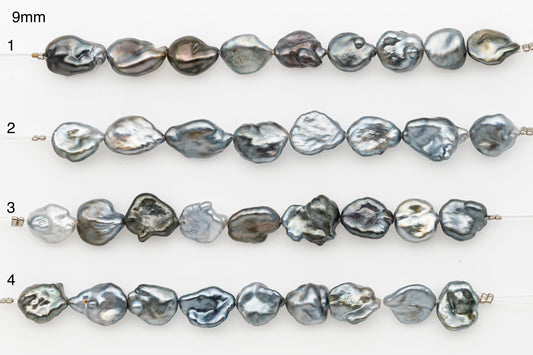 7, 8, 9mm Tahitian Keshi Pearl in Short Strand, All Natural Colors with High Luster, for Jewelry Making, SKU # 3315TH