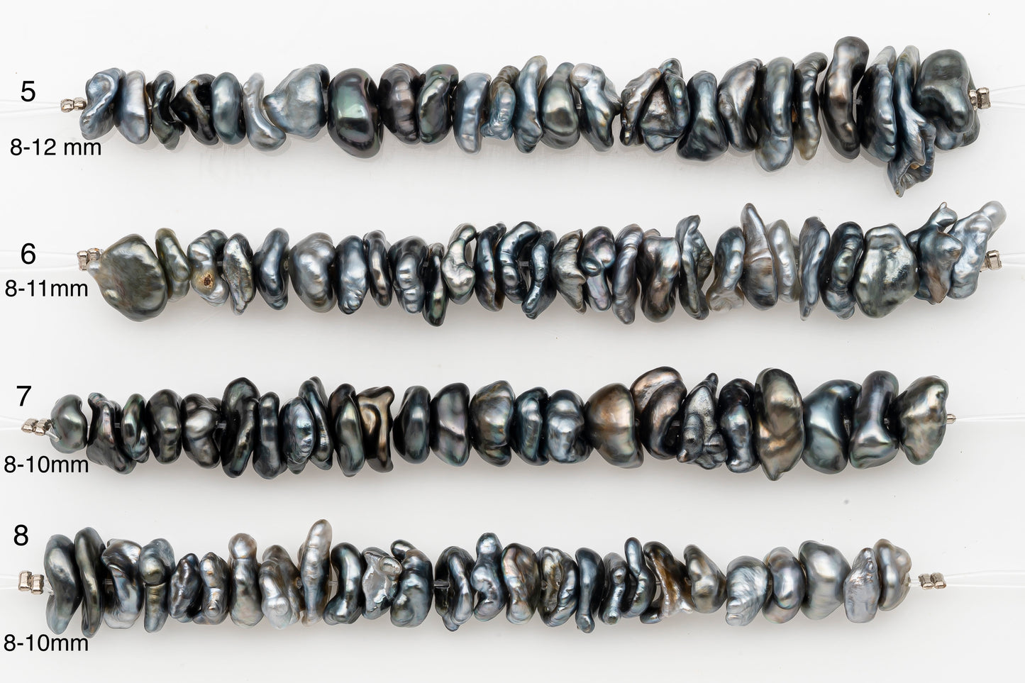 4-12mm Center Drilled Tahitian Keshi Pearl in Short Strand, All Natural Colors with High Luster, for Jewelry Making, SKU # 2968TH