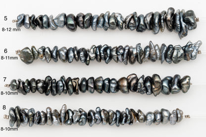 4-12mm Center Drilled Tahitian Keshi Pearl in Short Strand, All Natural Colors with High Luster, for Jewelry Making, SKU # 2968TH