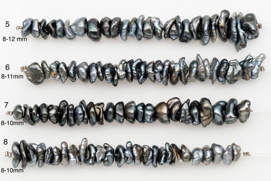 4-12mm Center Drilled Tahitian Keshi Pearl in Short Strand, All Natural Colors with High Luster, for Jewelry Making, SKU # 2968TH