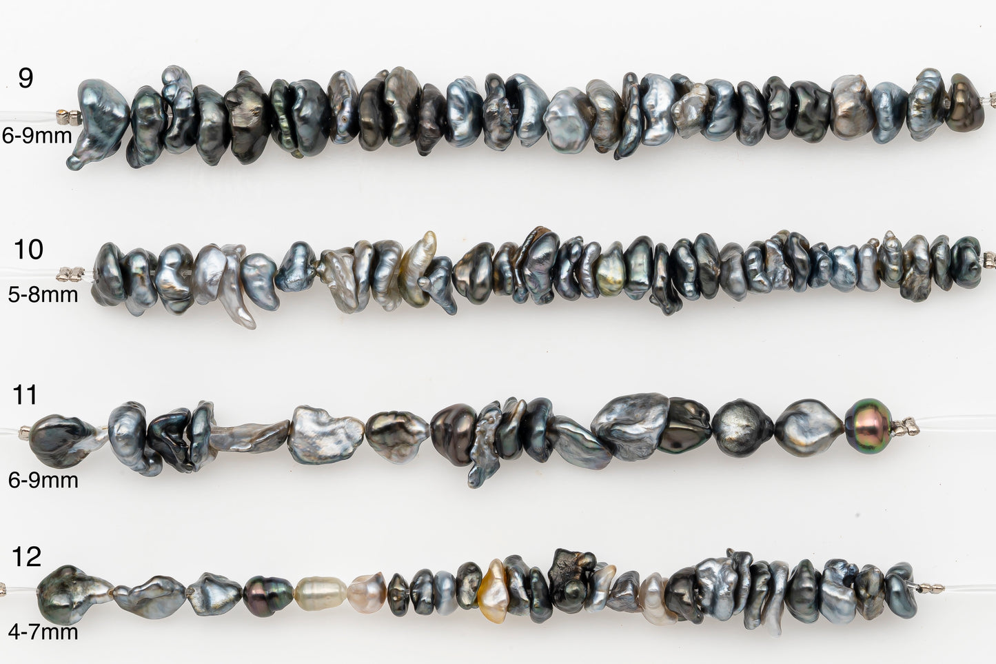 4-12mm Center Drilled Tahitian Keshi Pearl in Short Strand, All Natural Colors with High Luster, for Jewelry Making, SKU # 2968TH