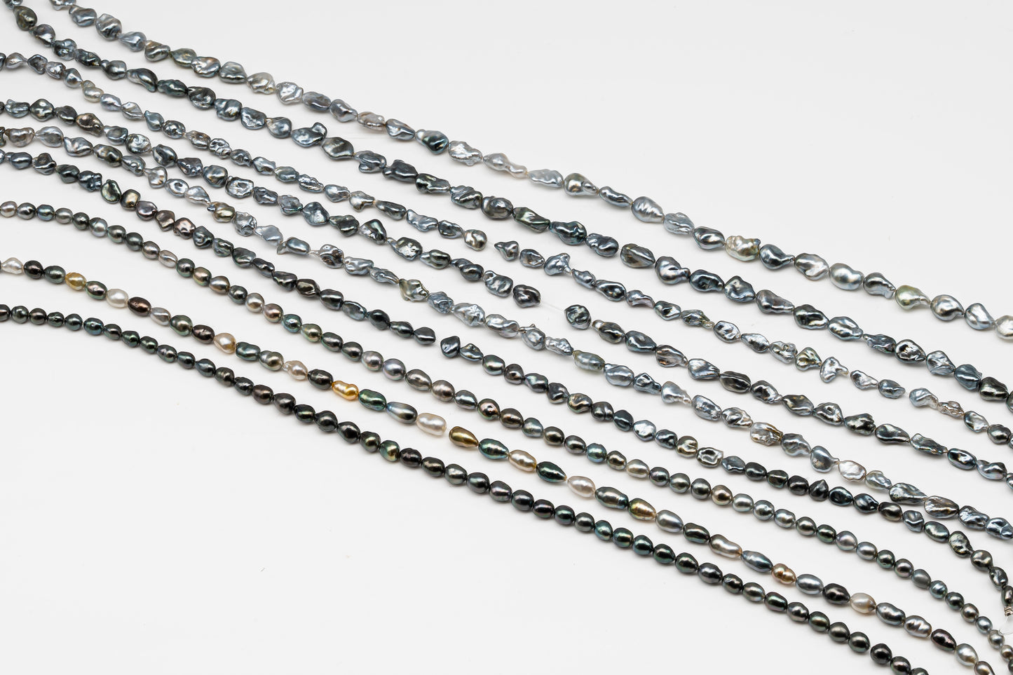 5, 6, 7mm Tahitian Keshi Pearl in Full Strand, All Natural Colors with High Luster, for Jewelry Making, SKU # 3316TH