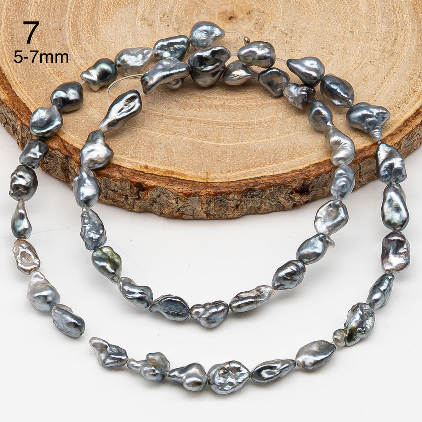 5, 6, 7mm Tahitian Keshi Pearl in Full Strand, All Natural Colors with High Luster, for Jewelry Making, SKU # 3316TH
