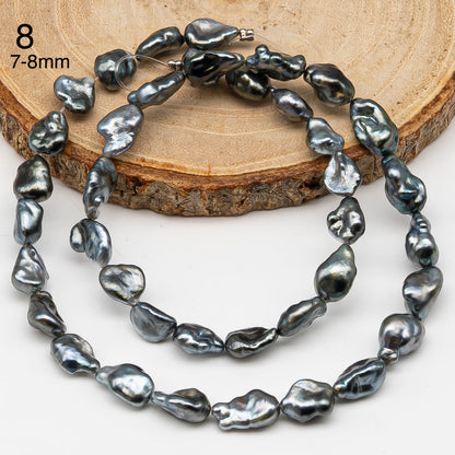 5, 6, 7mm Tahitian Keshi Pearl in Full Strand, All Natural Colors with High Luster, for Jewelry Making, SKU # 3316TH