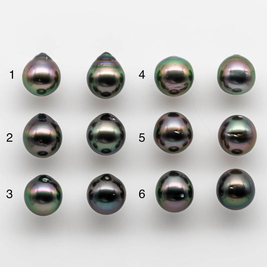10-11mm Gorgeous Tahitian Pearl Drop in Amazing Luster with Minor Blemish, Loose Matching Pair in Undrilled for Making Earring, SKU # 1815TH