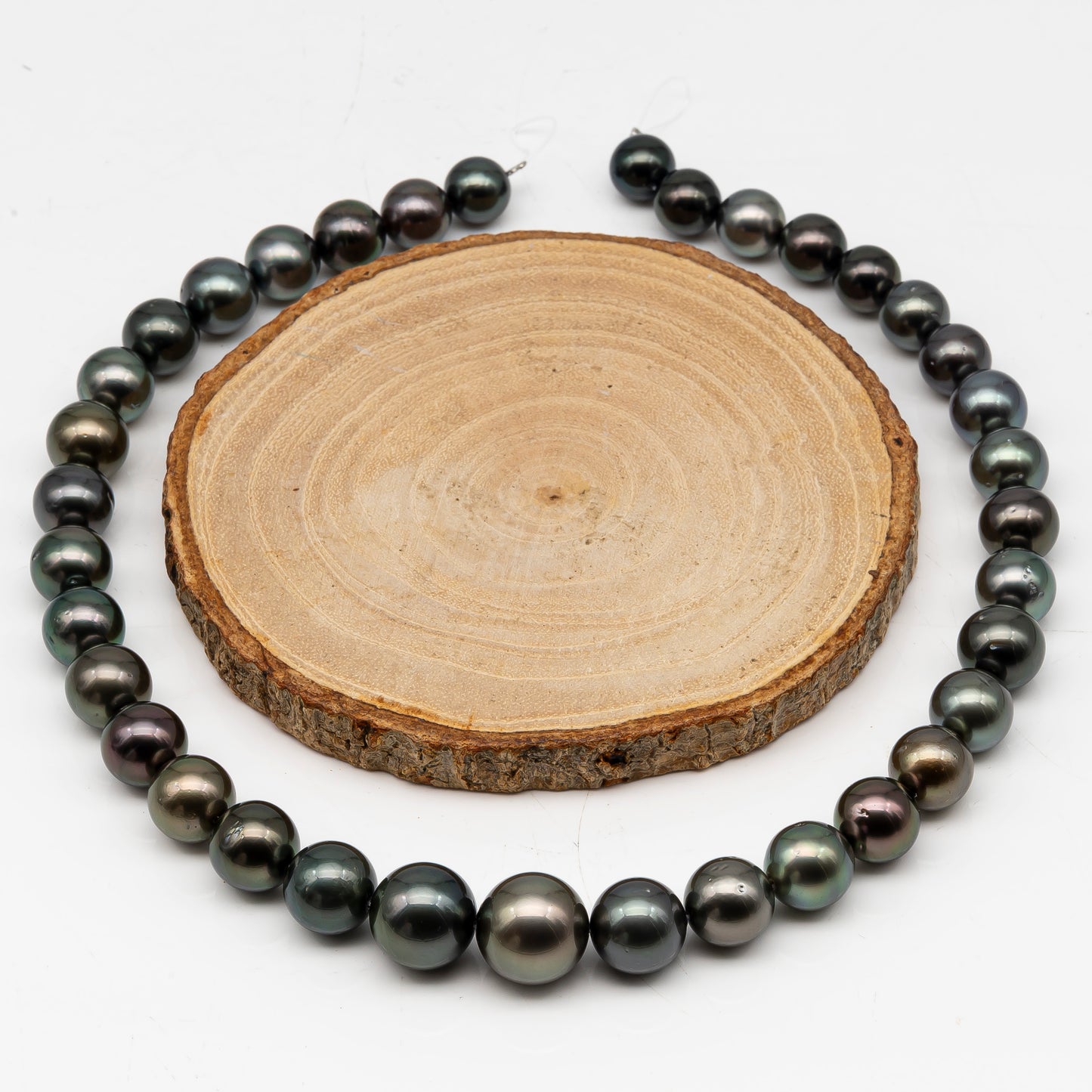 9.7-14.6mmmm Tahitian Pearl in Full Strand, Natural Colors with High Luster, Temporarily Strung Black Pearls for Jewelry Making, SKU # 2999TH