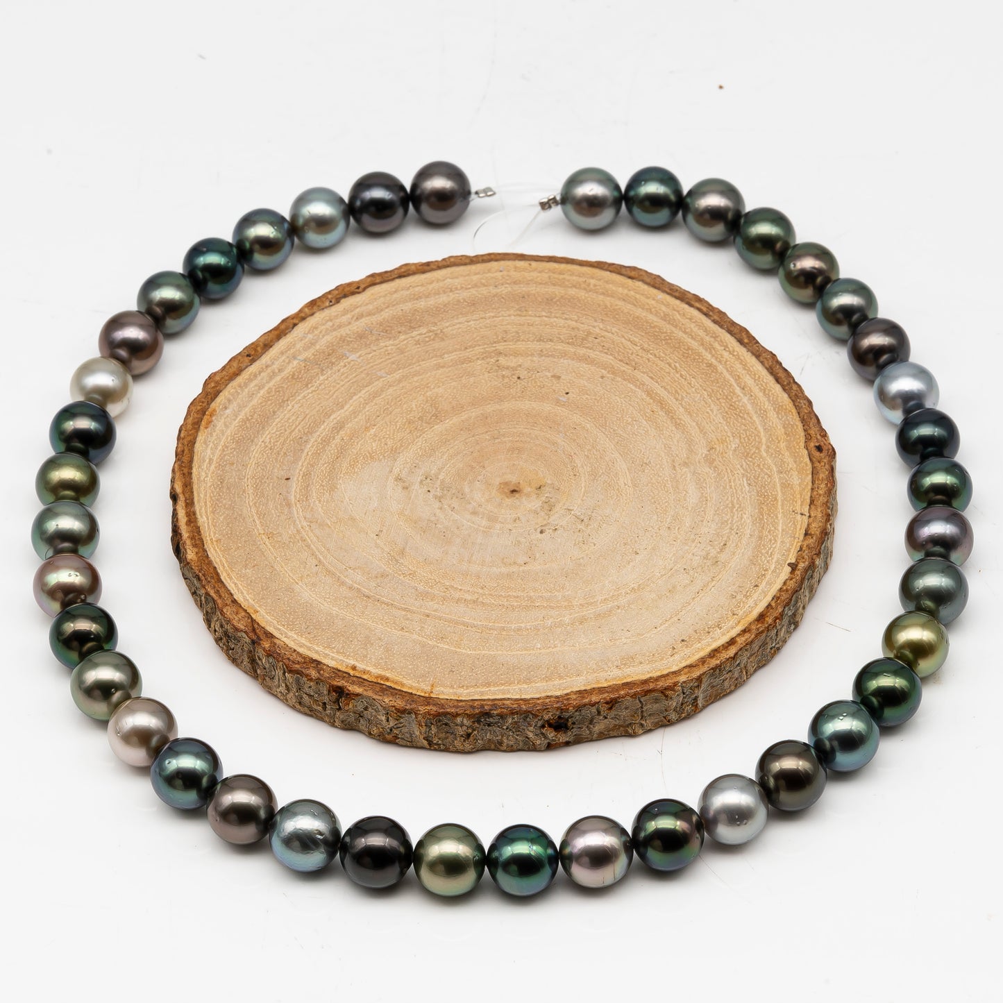 10-11mmmm Tahitian Pearl in Full Strand, Natural Colors with High Luster, Temporarily Strung Black Pearls for Jewelry Making, SKU # 3000TH