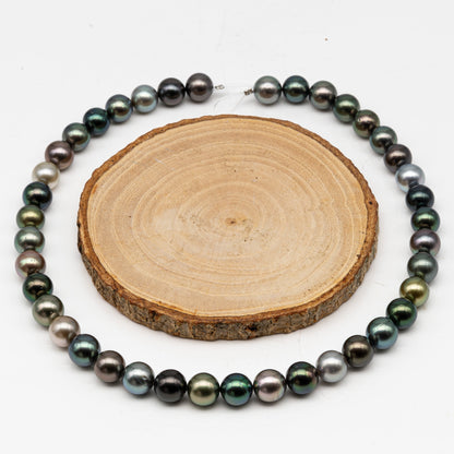 10-11mmmm Tahitian Pearl in Full Strand, Natural Colors with High Luster, Temporarily Strung Black Pearls for Jewelry Making, SKU # 3000TH