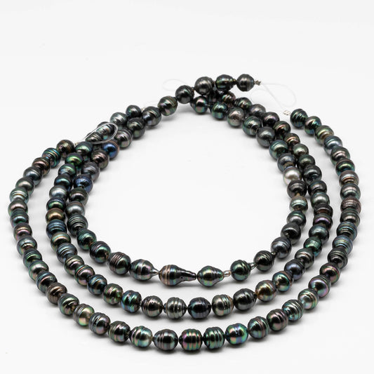 8-9mm Tahitian Pearl in Full Strand with All Natural Color with High Luster for Jewelry Making, SKU# 1851TH