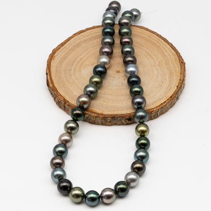 10-11mmmm Tahitian Pearl in Full Strand, Natural Colors with High Luster, Temporarily Strung Black Pearls for Jewelry Making, SKU # 3000TH