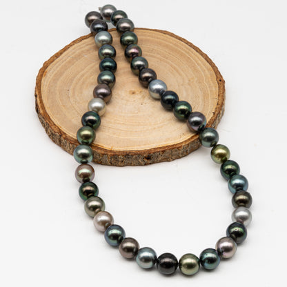 10-11mmmm Tahitian Pearl in Full Strand, Natural Colors with High Luster, Temporarily Strung Black Pearls for Jewelry Making, SKU # 3000TH