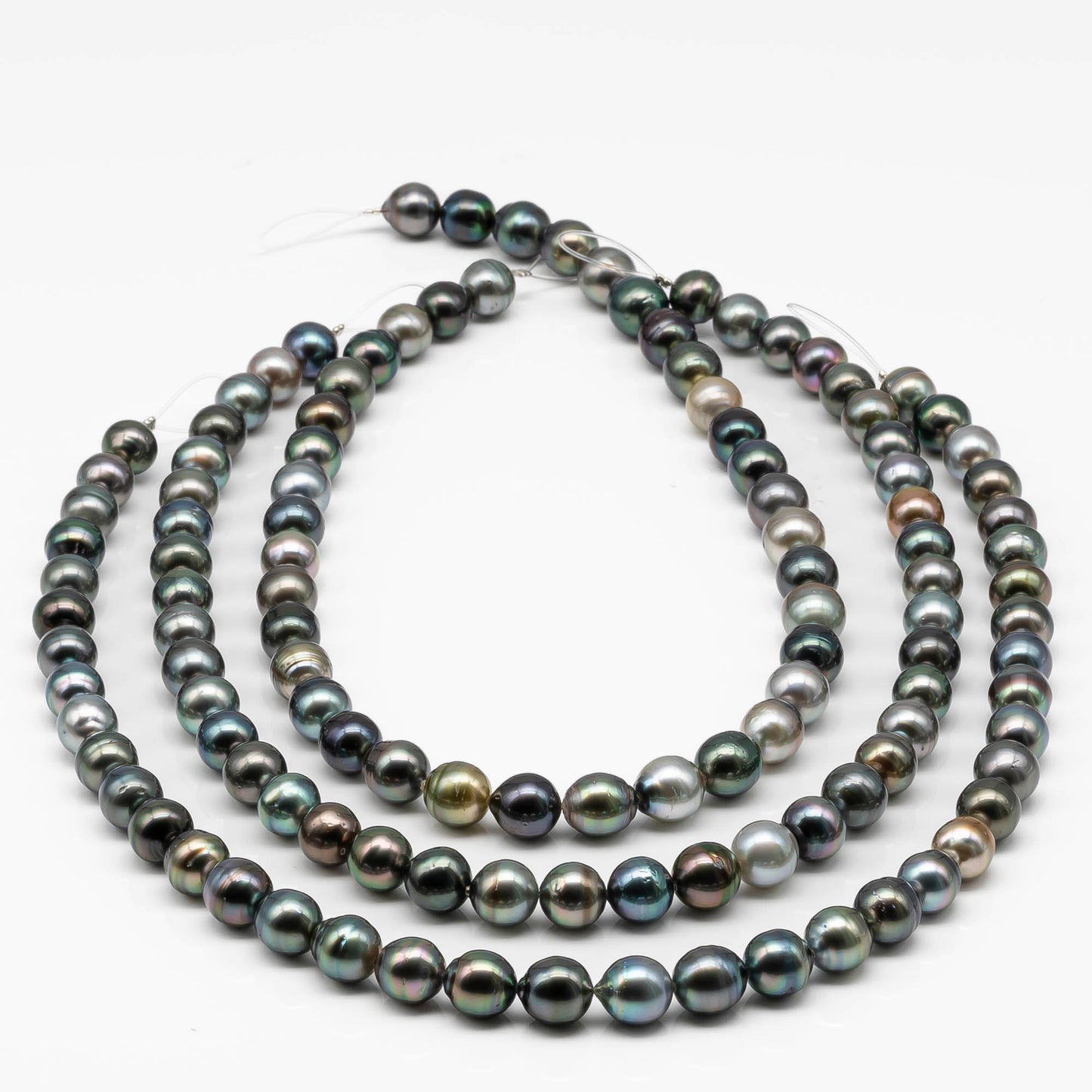 9-10mm Multicolor Near Round Tahitian Pearl Bead with High Luster, In Full Strand with Blemishes for Jewelry Making, SKU # 1861TH