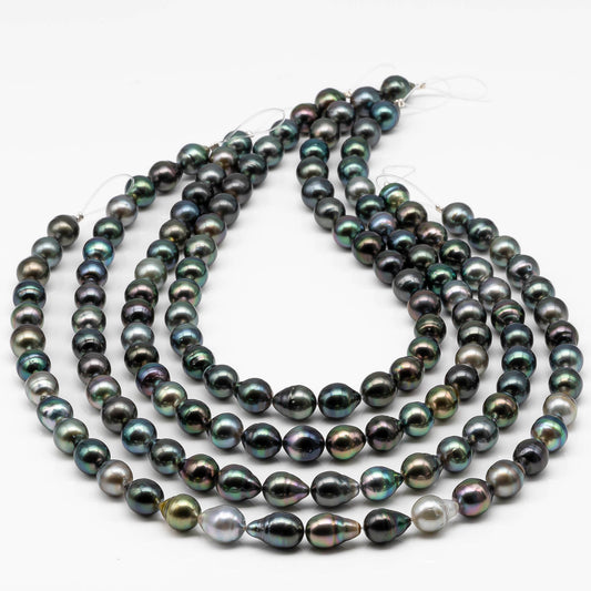 9-10mm Multicolor Drop Tahitian Pearl Bead with High Luster, In Full Strand with Blemishes for Jewelry Making, SKU # 1862TH