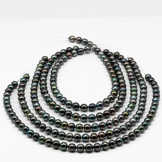 9-10mm Near Round Tahitian Pearl Bead with High Luster, In Full Strand with Blemishes for Jewelry Making, SKU # 1863TH