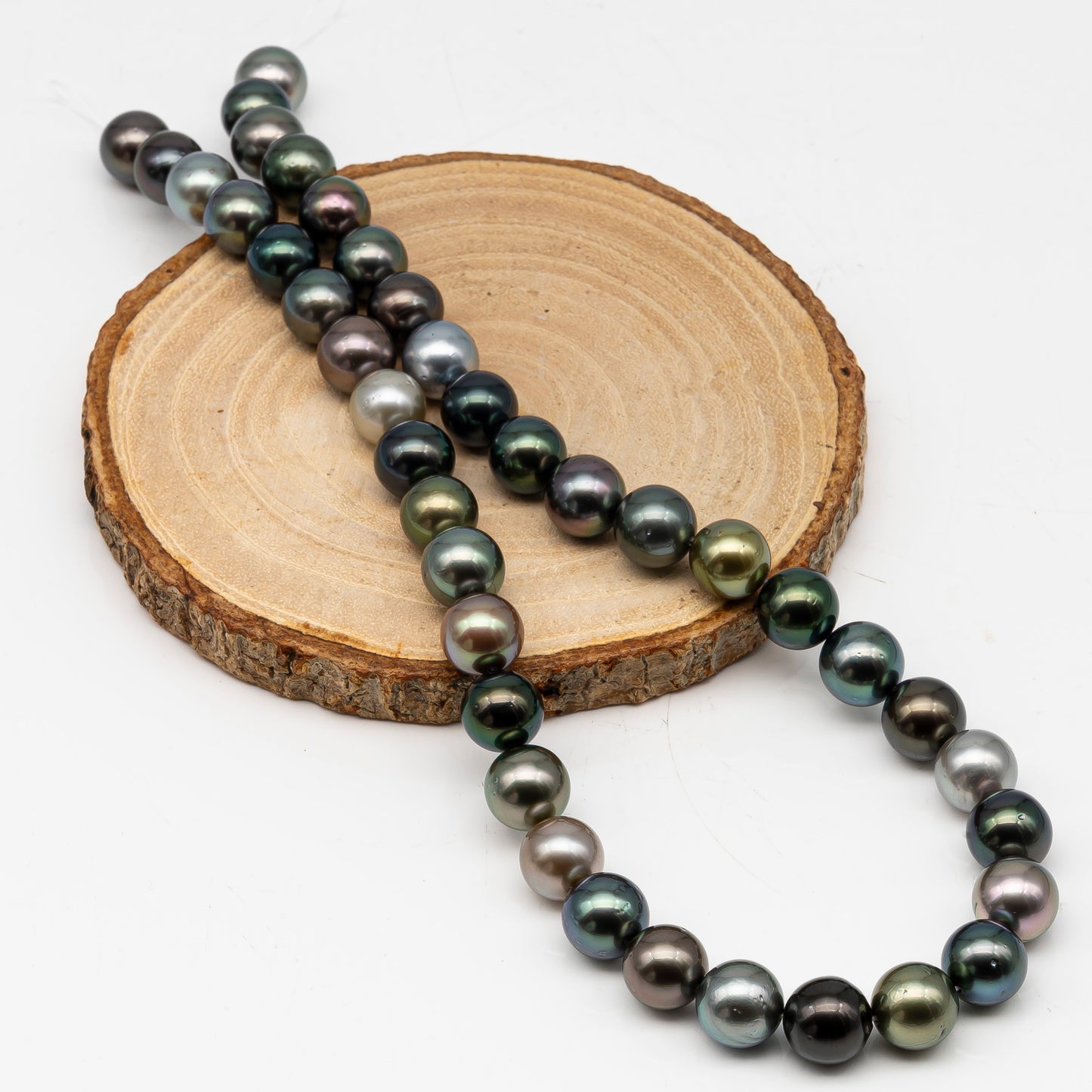 10-11mmmm Tahitian Pearl in Full Strand, Natural Colors with High Luster, Temporarily Strung Black Pearls for Jewelry Making, SKU # 3000TH