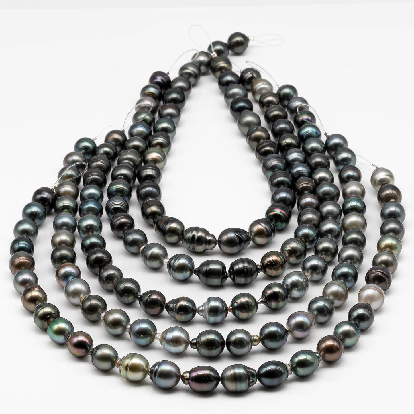 11-12mm Multicolor Drop Tahitian Pearl Bead with High Luster, In Full Strand with Blemishes for Jewelry Making, SKU # 1870TH