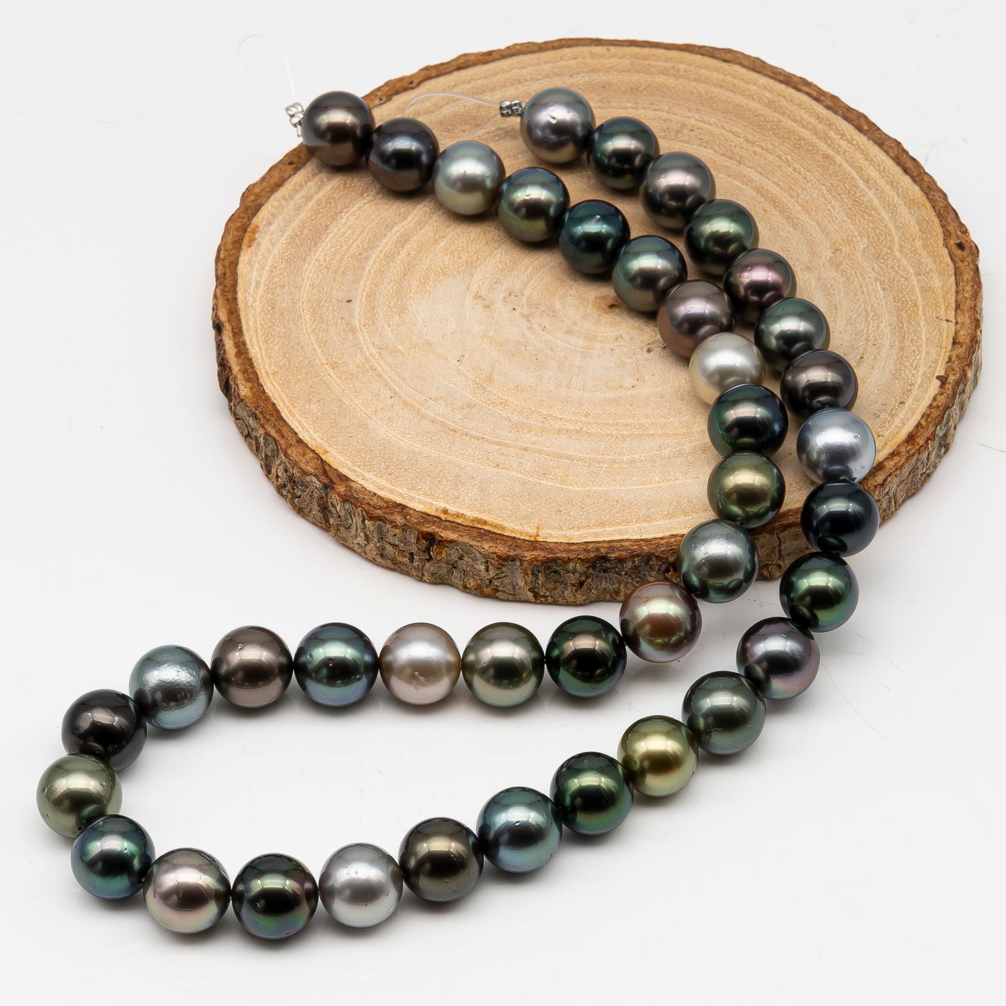 10-11mmmm Tahitian Pearl in Full Strand, Natural Colors with High Luster, Temporarily Strung Black Pearls for Jewelry Making, SKU # 3000TH