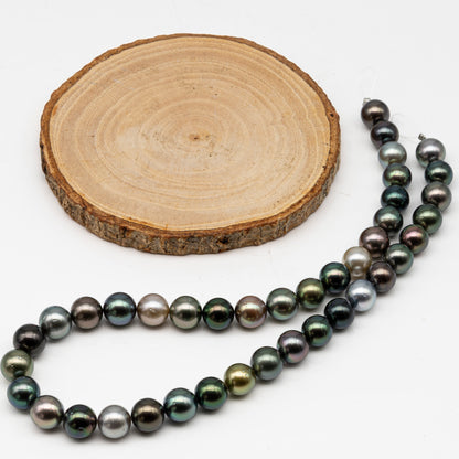 10-11mmmm Tahitian Pearl in Full Strand, Natural Colors with High Luster, Temporarily Strung Black Pearls for Jewelry Making, SKU # 3000TH