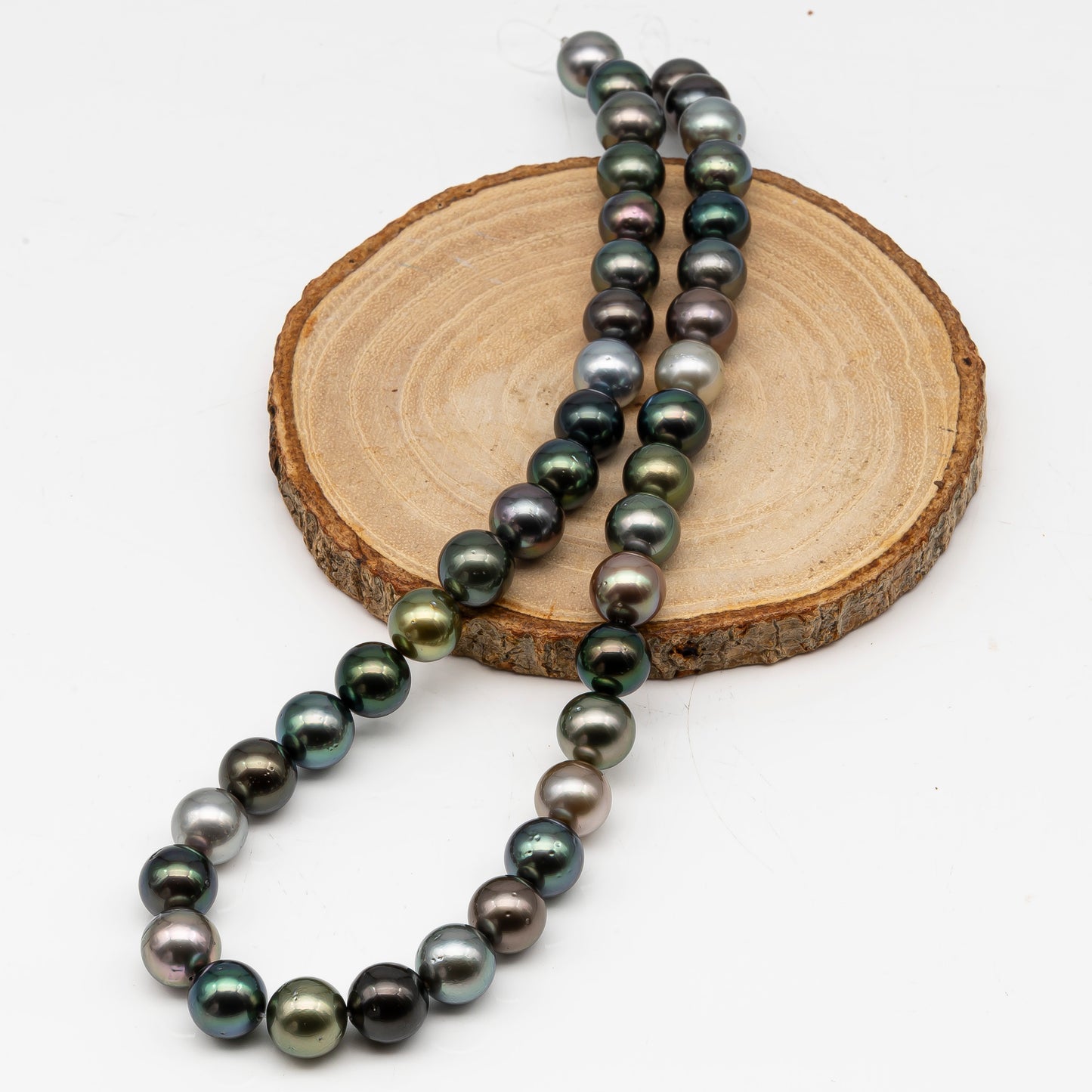 10-11mmmm Tahitian Pearl in Full Strand, Natural Colors with High Luster, Temporarily Strung Black Pearls for Jewelry Making, SKU # 3000TH