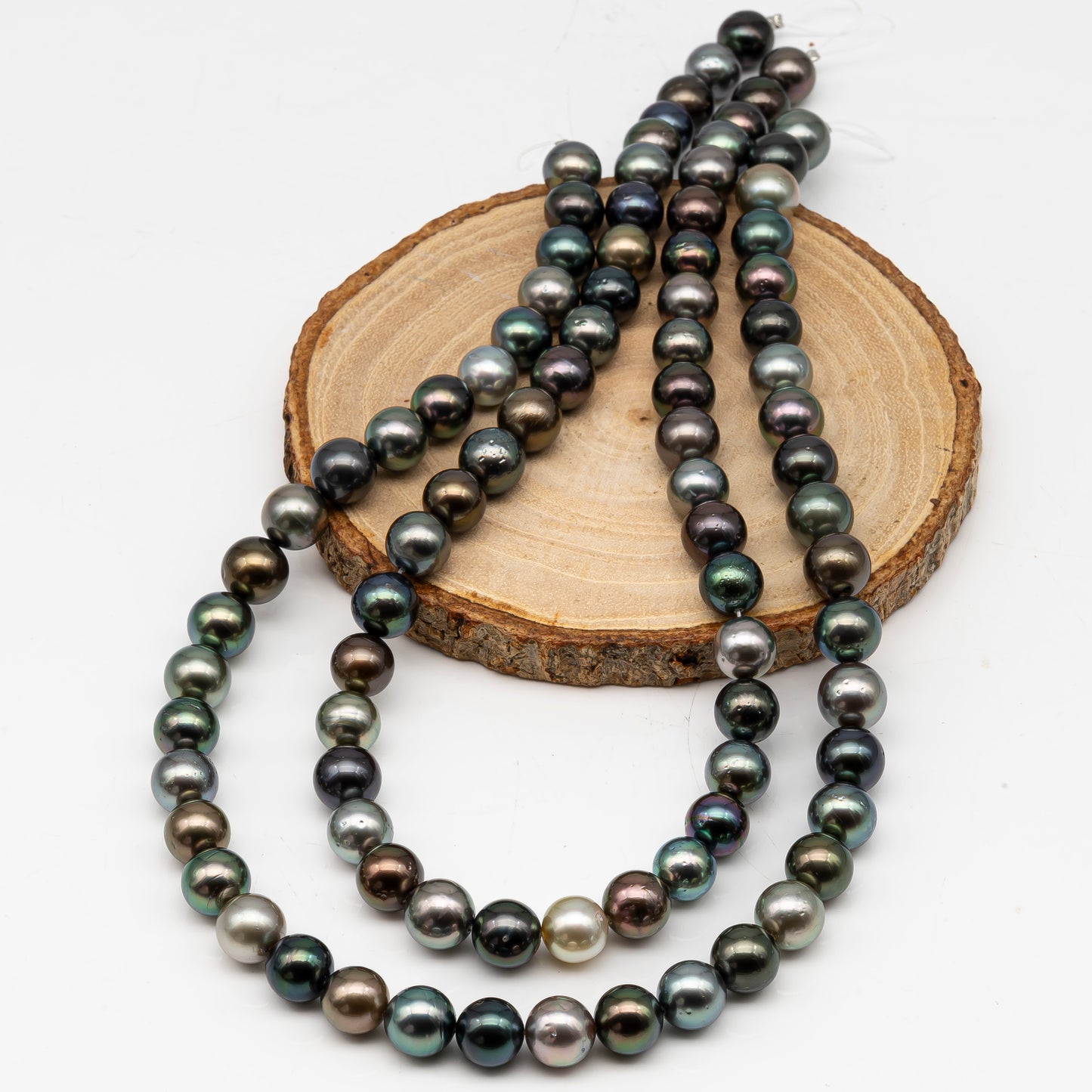 9-10mmmm Tahitian Pearl in Full Strand, Natural Colors with High Luster, Temporarily Strung Black Pearls for Jewelry Making, SKU # 3001TH