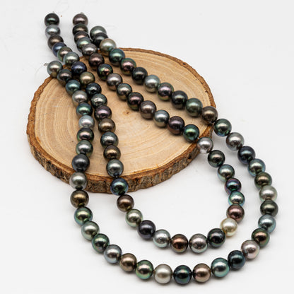 9-10mmmm Tahitian Pearl in Full Strand, Natural Colors with High Luster, Temporarily Strung Black Pearls for Jewelry Making, SKU # 3001TH