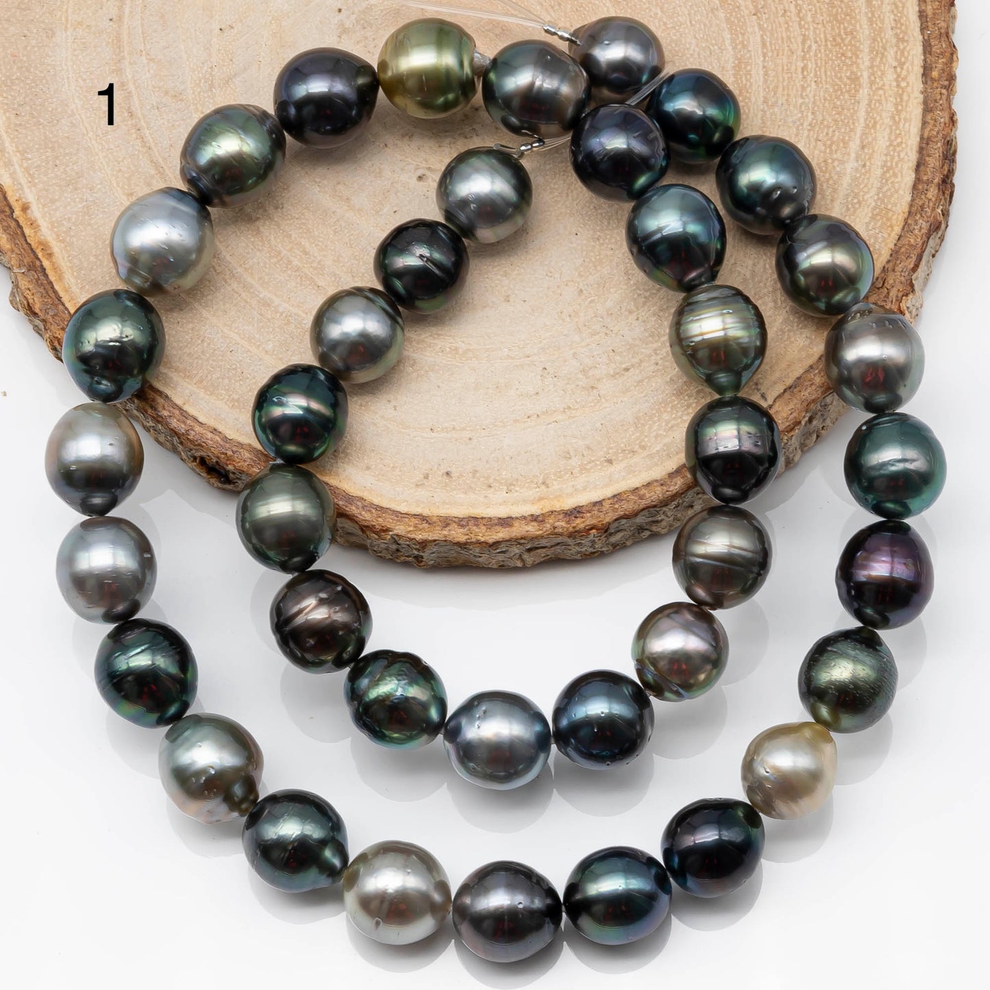 9-10mm Multicolor Near Round Tahitian Pearl Bead with High Luster, In Full Strand with Blemishes for Jewelry Making, SKU # 1861TH