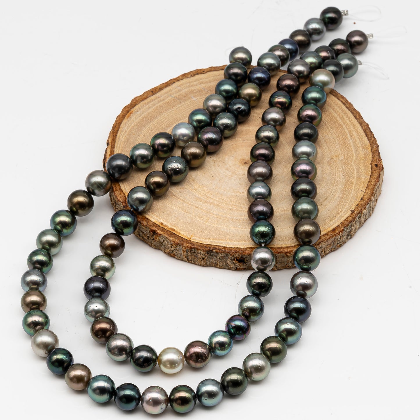 9-10mmmm Tahitian Pearl in Full Strand, Natural Colors with High Luster, Temporarily Strung Black Pearls for Jewelry Making, SKU # 3001TH