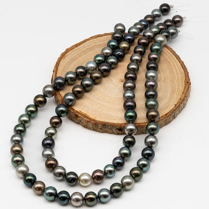 9-10mmmm Tahitian Pearl in Full Strand, Natural Colors with High Luster, Temporarily Strung Black Pearls for Jewelry Making, SKU # 3001TH