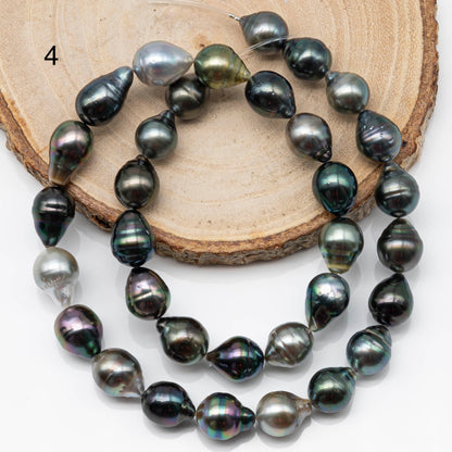 9-10mm Multicolor Drop Tahitian Pearl Bead with High Luster, In Full Strand with Blemishes for Jewelry Making, SKU # 1862TH