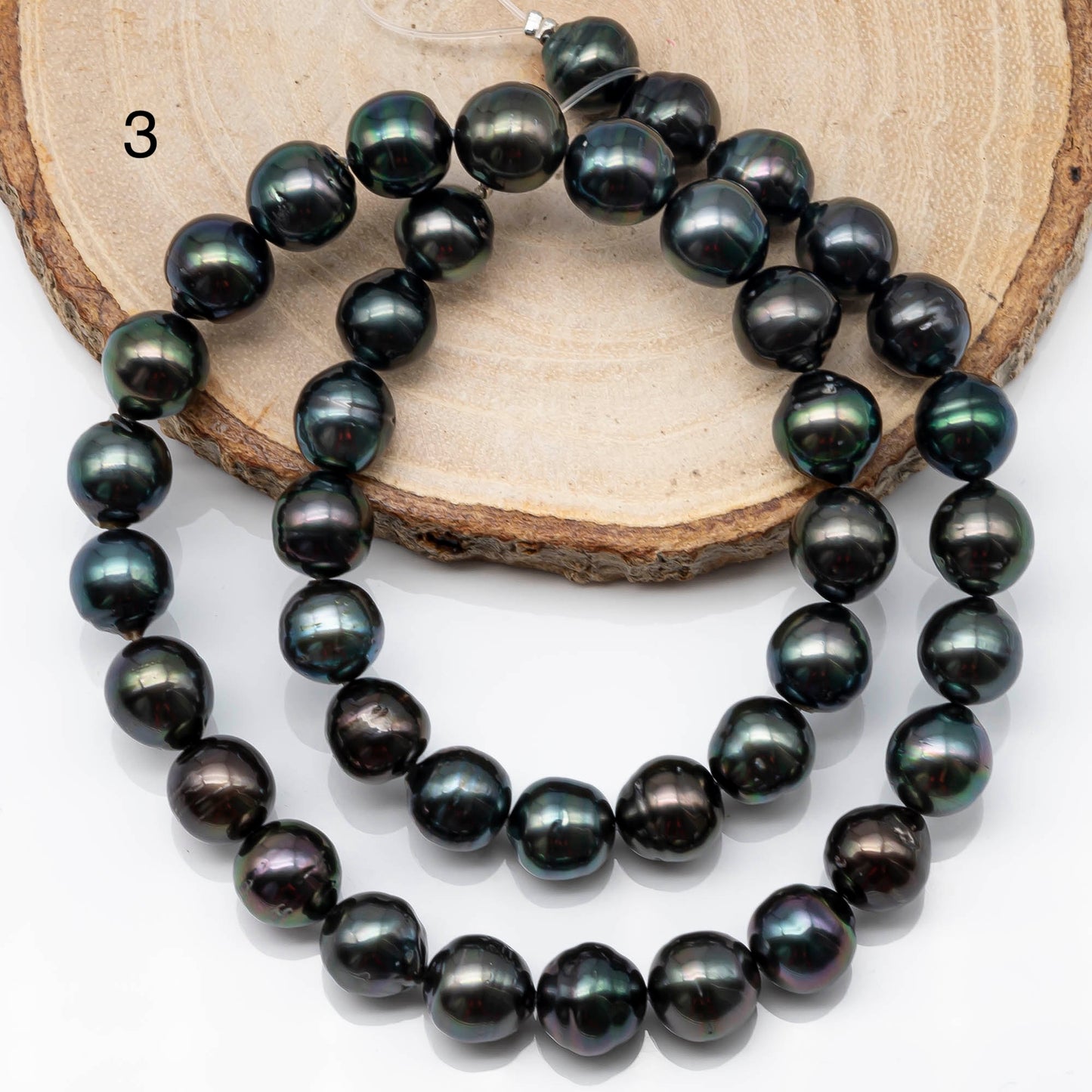 9-10mm Near Round Tahitian Pearl Bead with High Luster, In Full Strand with Blemishes for Jewelry Making, SKU # 1863TH