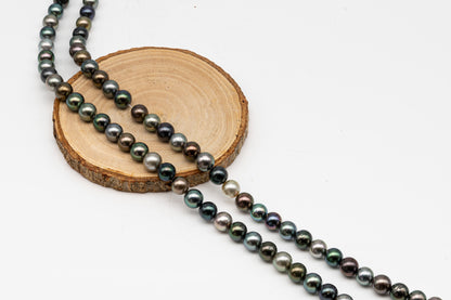 9-10mmmm Tahitian Pearl in Full Strand, Natural Colors with High Luster, Temporarily Strung Black Pearls for Jewelry Making, SKU # 3001TH