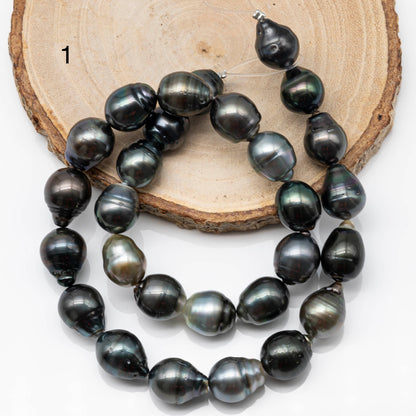 11-12mm Drop Tahitian Pearl in Full Strand with Natural Color and High Luster, For Jewelry Making with Blemishes, SKU # 1871TH
