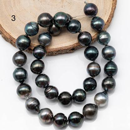 11-12mm Drop Tahitian Pearl in Full Strand with Natural Color and High Luster, For Jewelry Making with Blemishes, SKU # 1871TH