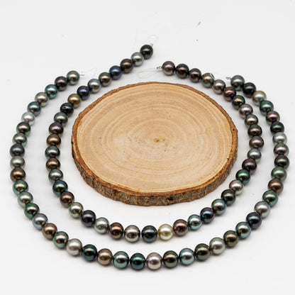 9-10mmmm Tahitian Pearl in Full Strand, Natural Colors with High Luster, Temporarily Strung Black Pearls for Jewelry Making, SKU # 3001TH