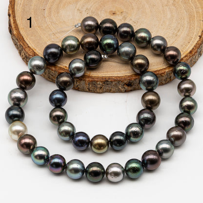 9-10mmmm Tahitian Pearl in Full Strand, Natural Colors with High Luster, Temporarily Strung Black Pearls for Jewelry Making, SKU # 3001TH