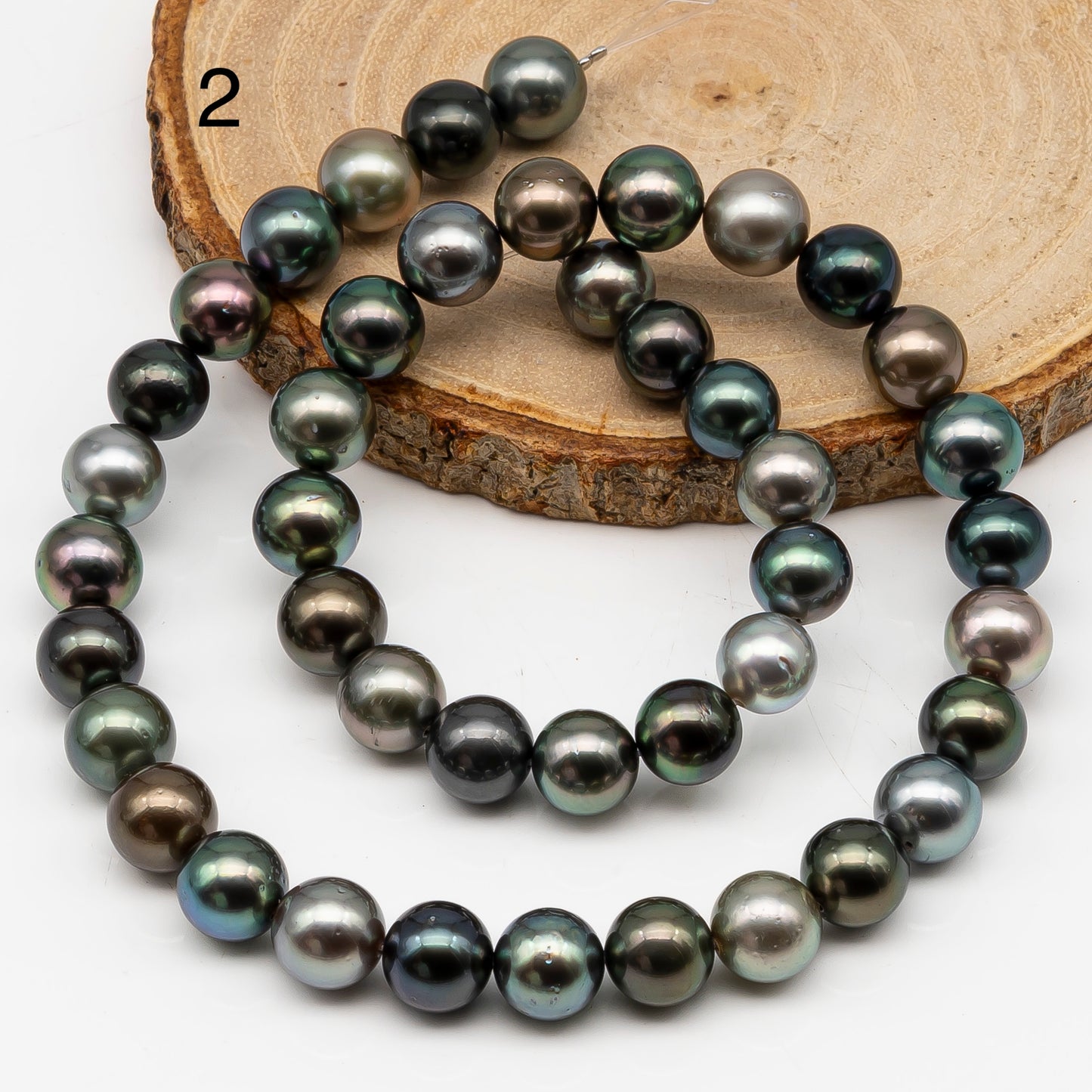 9-10mmmm Tahitian Pearl in Full Strand, Natural Colors with High Luster, Temporarily Strung Black Pearls for Jewelry Making, SKU # 3001TH
