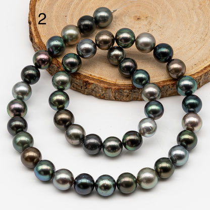 9-10mmmm Tahitian Pearl in Full Strand, Natural Colors with High Luster, Temporarily Strung Black Pearls for Jewelry Making, SKU # 3001TH