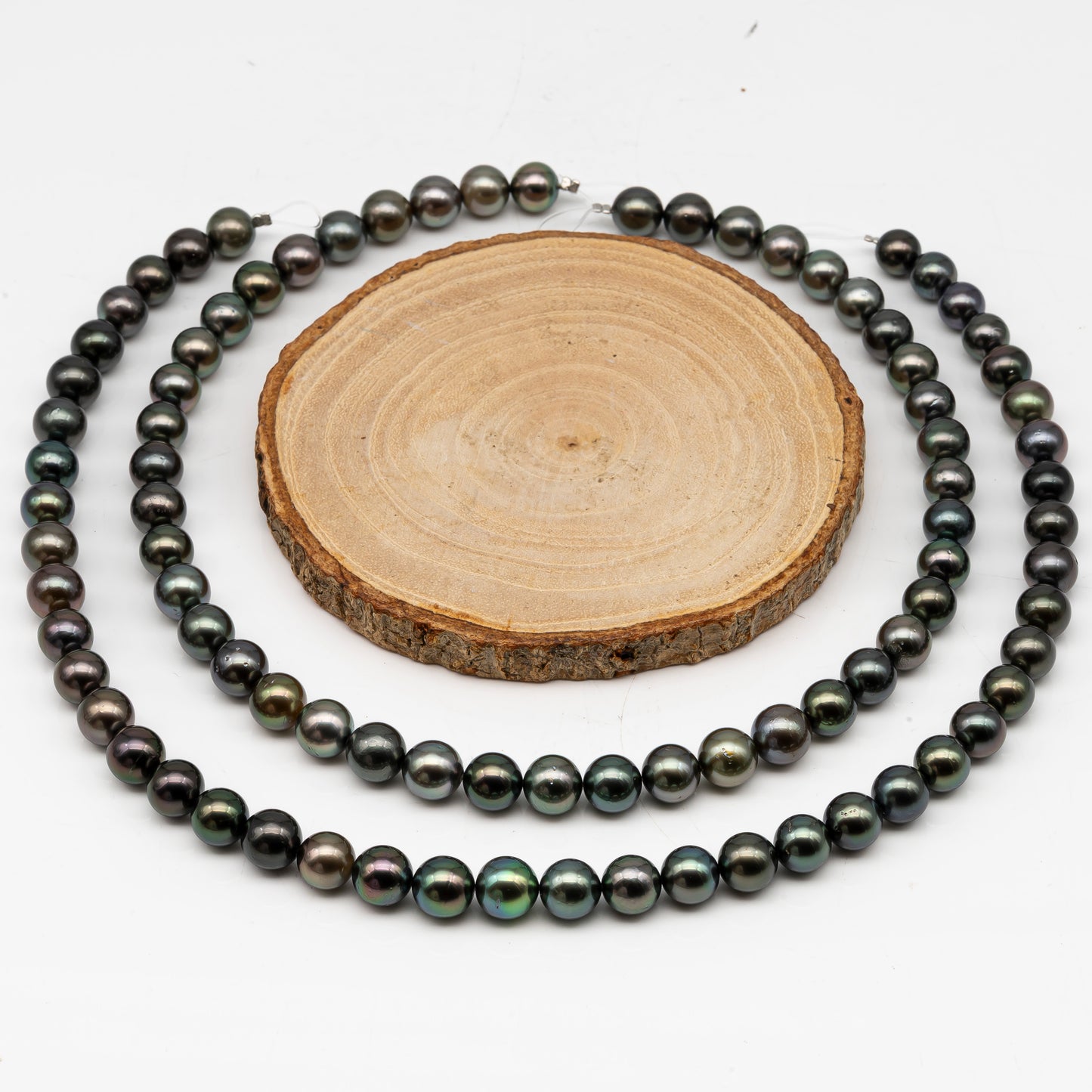 9-10mmmm Tahitian Pearl in Full Strand, Natural Colors with High Luster, Temporarily Strung Black Pearls for Jewelry Making, SKU # 3002TH