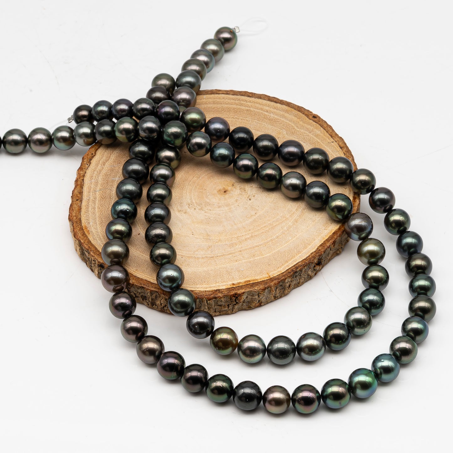 9-10mmmm Tahitian Pearl in Full Strand, Natural Colors with High Luster, Temporarily Strung Black Pearls for Jewelry Making, SKU # 3002TH