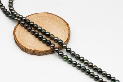 9-10mmmm Tahitian Pearl in Full Strand, Natural Colors with High Luster, Temporarily Strung Black Pearls for Jewelry Making, SKU # 3002TH