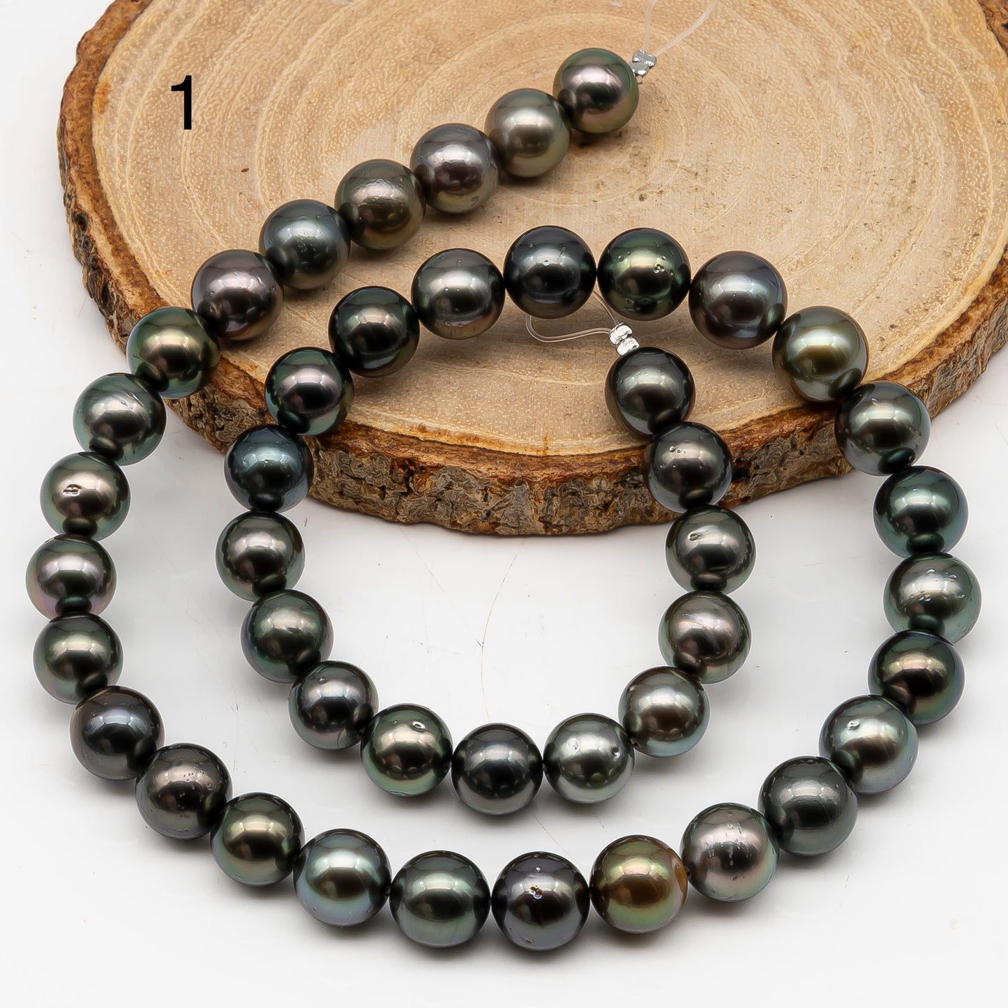 9-10mmmm Tahitian Pearl in Full Strand, Natural Colors with High Luster, Temporarily Strung Black Pearls for Jewelry Making, SKU # 3002TH