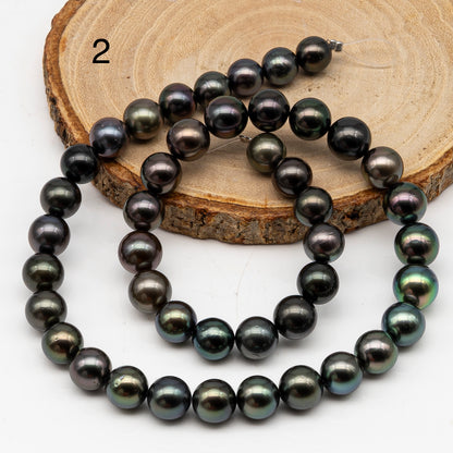 9-10mmmm Tahitian Pearl in Full Strand, Natural Colors with High Luster, Temporarily Strung Black Pearls for Jewelry Making, SKU # 3002TH