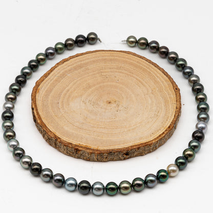 8-9mmmm Tahitian Pearl in Full Strand, Natural Colors with High Luster, Temporarily Strung Black Pearls for Jewelry Making, SKU # 3003TH