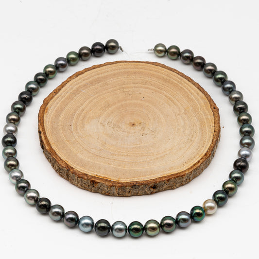 8-9mmmm Tahitian Pearl in Full Strand, Natural Colors with High Luster, Temporarily Strung Black Pearls for Jewelry Making, SKU # 3003TH