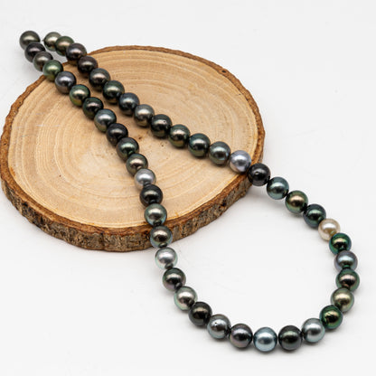 8-9mmmm Tahitian Pearl in Full Strand, Natural Colors with High Luster, Temporarily Strung Black Pearls for Jewelry Making, SKU # 3003TH