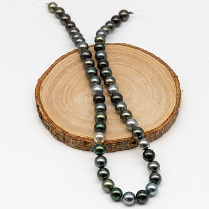 8-9mmmm Tahitian Pearl in Full Strand, Natural Colors with High Luster, Temporarily Strung Black Pearls for Jewelry Making, SKU # 3003TH