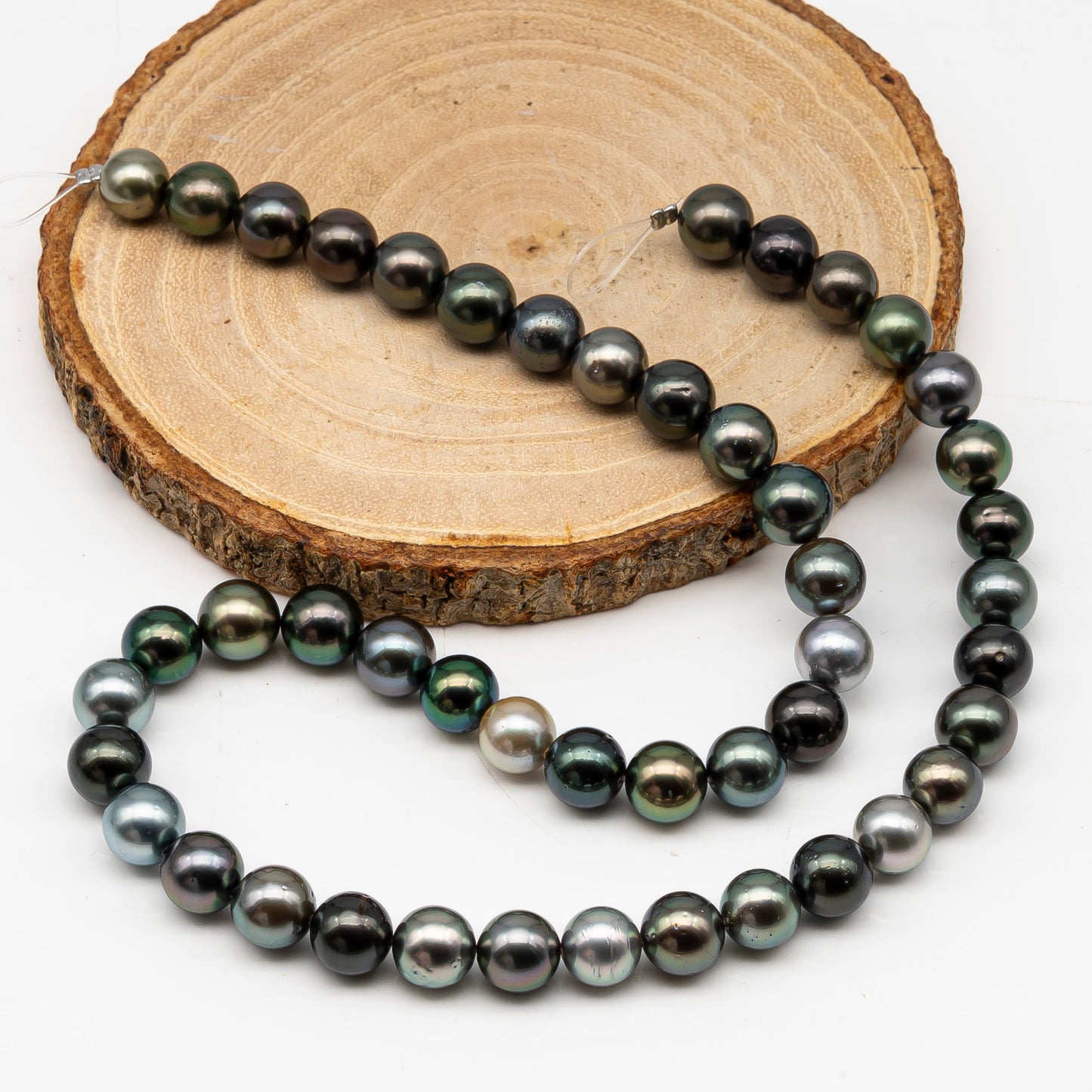 8-9mmmm Tahitian Pearl in Full Strand, Natural Colors with High Luster, Temporarily Strung Black Pearls for Jewelry Making, SKU # 3003TH