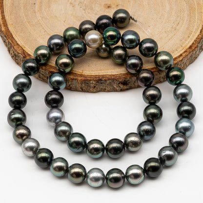 8-9mmmm Tahitian Pearl in Full Strand, Natural Colors with High Luster, Temporarily Strung Black Pearls for Jewelry Making, SKU # 3003TH